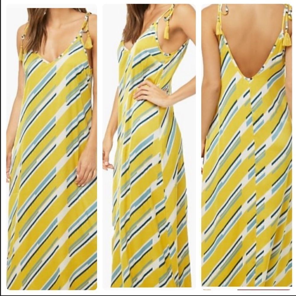 Forever 21 Satin Geo Striped Maxi Dress MEDIUM